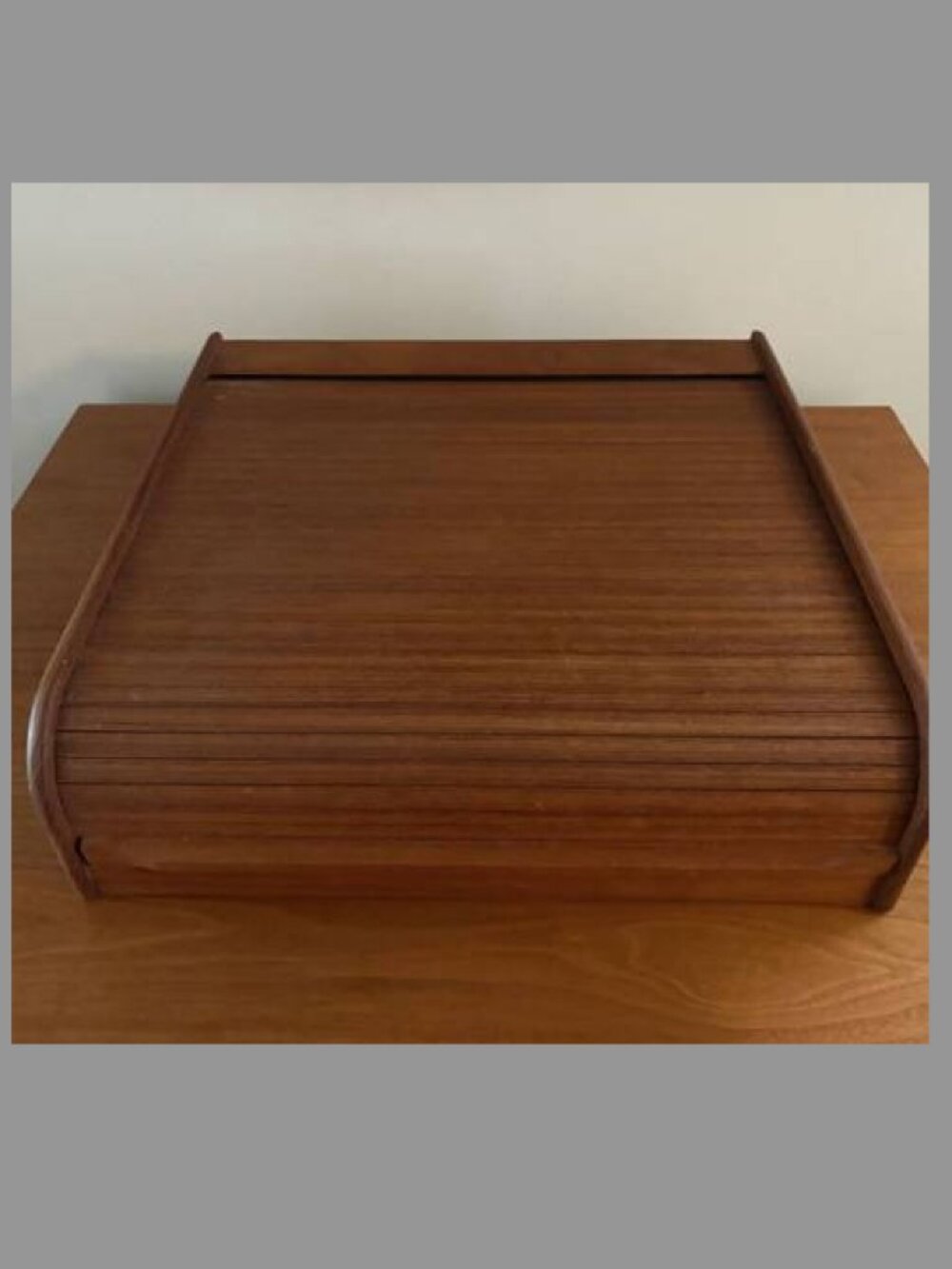 Vintage Mid-Century Modern SOLID TEAK Roll top 3 Section Organizer